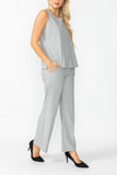 Gray Round Sleeveless Top & Wide Pants