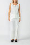 White Round Sleeveless Top & Wide Pants