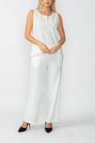 White Round Sleeveless Top & Wide Pants