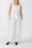 White Round Sleeveless Top & Wide Pants