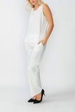 White Round Sleeveless Top & Wide Pants