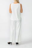 White Round Sleeveless Top & Wide Pants