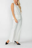 White Round Sleeveless Top & Wide Pants