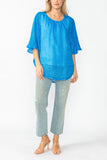 Blue Bat Wing Sheer Linen Top