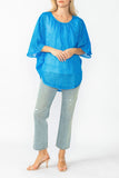 Blue Bat Wing Sheer Linen Top