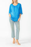 Blue Bat Wing Sheer Linen Top