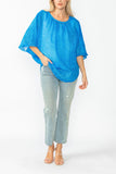 Blue Bat Wing Sheer Linen Top