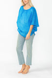 Blue Bat Wing Sheer Linen Top