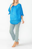 Blue Bat Wing Sheer Linen Top