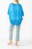 Blue Bat Wing Sheer Linen Top