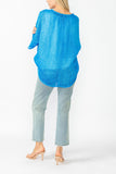 Blue Bat Wing Sheer Linen Top