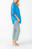 Blue Bat Wing Sheer Linen Top