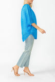 Blue Bat Wing Sheer Linen Top