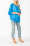 Blue Bat Wing Sheer Linen Top