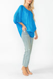 Blue Bat Wing Sheer Linen Top