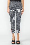 Black Button Hem Slim Crop Pants