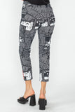 Black Button Hem Slim Crop Pants
