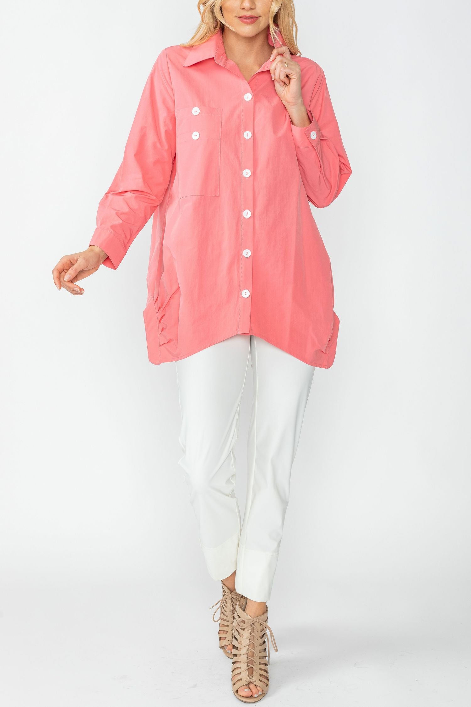 Coral Bottom Side Pleats Blouse