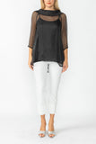 Black Cowl Neck 3/4 Sleeve See-Through Fabric Top