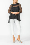 Black Cowl Neck 3/4 Sleeve See-Through Fabric Top