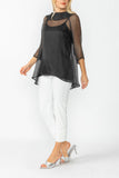 Black Cowl Neck 3/4 Sleeve See-Through Fabric Top