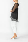 Black Cowl Neck 3/4 Sleeve See-Through Fabric Top