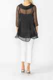 Black Cowl Neck 3/4 Sleeve See-Through Fabric Top