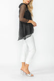 Black Cowl Neck 3/4 Sleeve See-Through Fabric Top