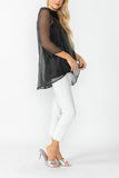 Black Cowl Neck 3/4 Sleeve See-Through Fabric Top