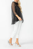 Black Cowl Neck 3/4 Sleeve See-Through Fabric Top