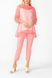 Pink Cowl Neck 3/4 Sleeve See-Through Fabric