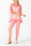 Pink Cowl Neck 3/4 Sleeve See-Through Fabric