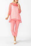 Pink Cowl Neck 3/4 Sleeve See-Through Fabric