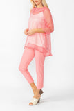 Pink Cowl Neck 3/4 Sleeve See-Through Fabric