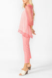 Pink Cowl Neck 3/4 Sleeve See-Through Fabric