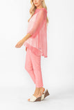 Pink Cowl Neck 3/4 Sleeve See-Through Fabric