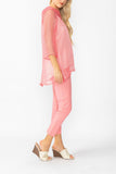 Pink Cowl Neck 3/4 Sleeve See-Through Fabric