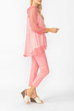 Pink Cowl Neck 3/4 Sleeve See-Through Fabric