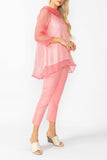 Pink Cowl Neck 3/4 Sleeve See-Through Fabric