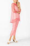 Pink Cowl Neck 3/4 Sleeve See-Through Fabric