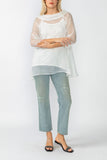 White Cowl Neck 3/4 Sleeve See-Through Fabric Top