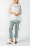 White Cowl Neck 3/4 Sleeve See-Through Fabric Top