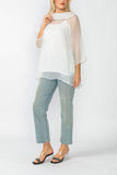 White Cowl Neck 3/4 Sleeve See-Through Fabric Top