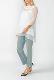 White Cowl Neck 3/4 Sleeve See-Through Fabric Top