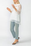 White Cowl Neck 3/4 Sleeve See-Through Fabric Top