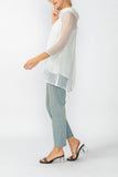 White Cowl Neck 3/4 Sleeve See-Through Fabric Top