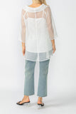 White Cowl Neck 3/4 Sleeve See-Through Fabric Top