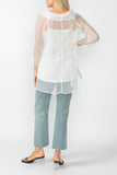 White Cowl Neck 3/4 Sleeve See-Through Fabric Top