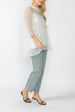 White Cowl Neck 3/4 Sleeve See-Through Fabric Top