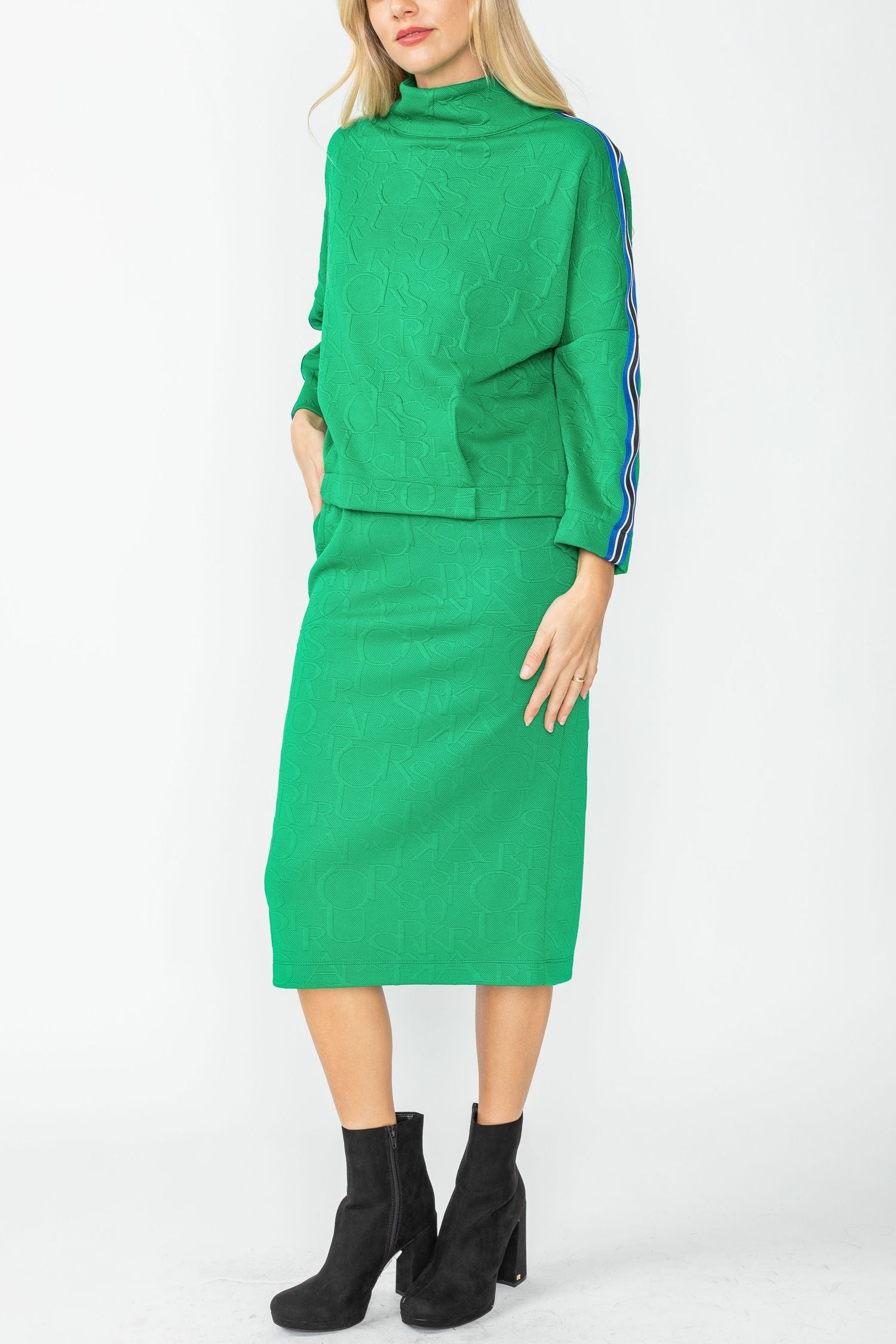 Plus Size Green Side Pocket Special Tape Pencil Skirt